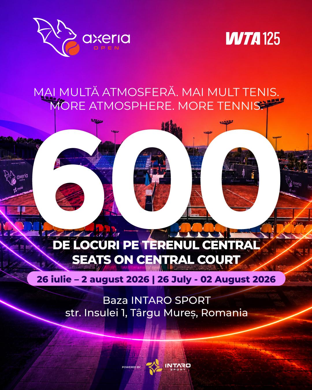 600 de locuri pe terenul central — 600 seats on central court, Axeria Open 2026